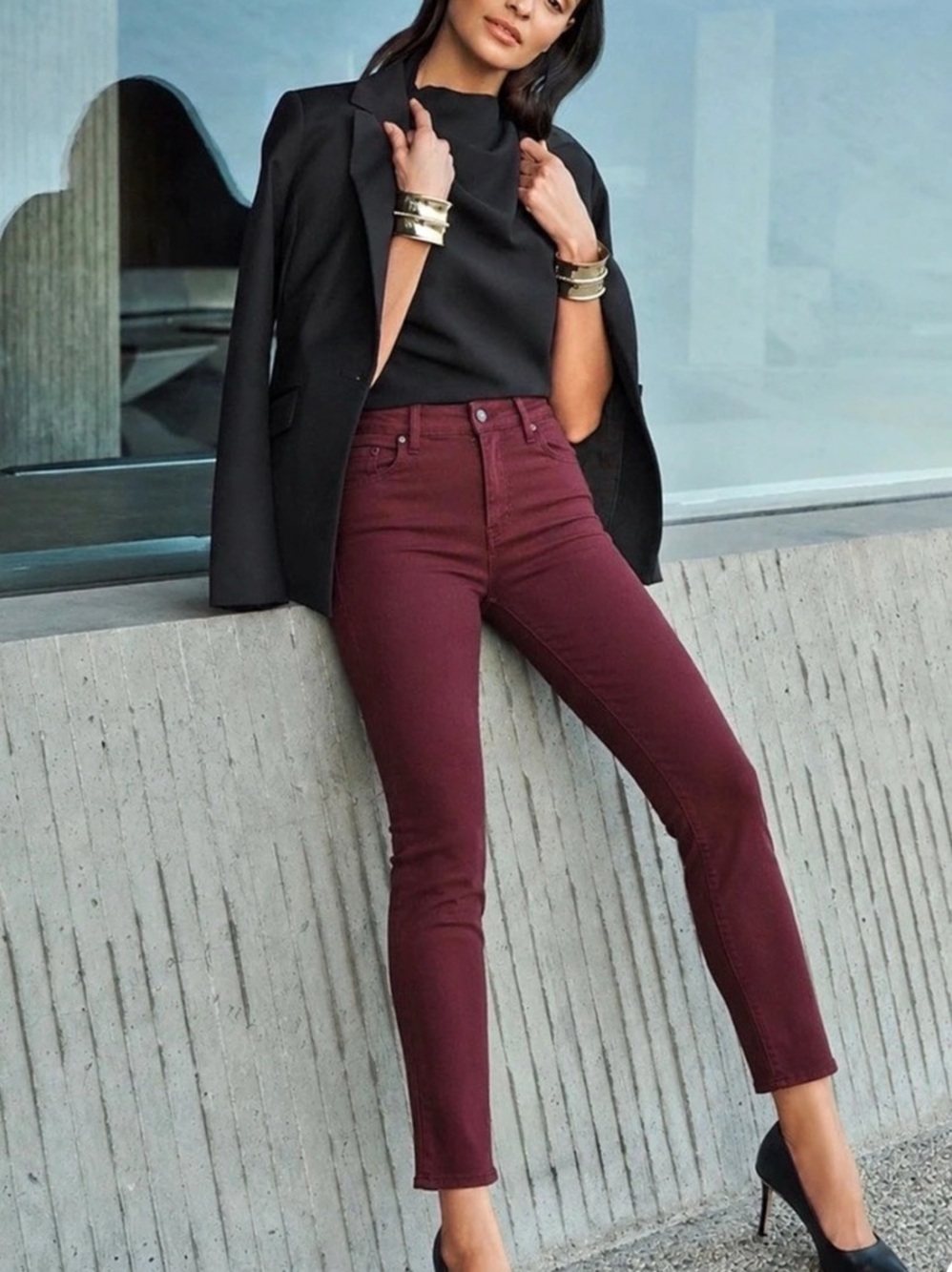 rag & bone Sly Mid Rise Skinny Jeans Burgundy Pointe Waist 27 great condition